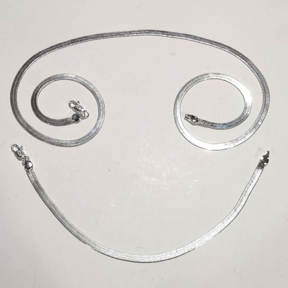 925 Sterling Silver Herringbone Necklace Bracelet Set Bundle Birthday Gift NEW! - Picture 3 of 4